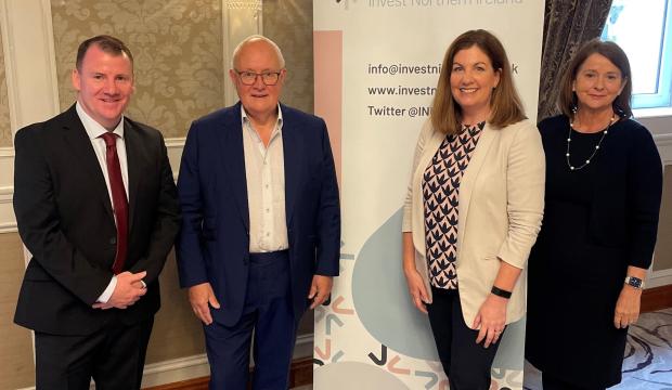 Sir Michael Lyons and Dame Rotha Johnston with Tony McKeown (CEO) and Julie Gibbons (President) of Newry Chamber of Commerce